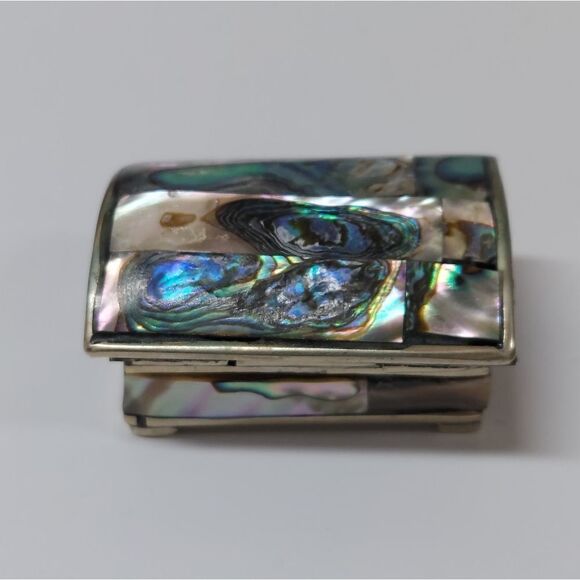 Vintage Alpaca Silver Abalone Mini Jewelry Trinket  Box - Picture 3 of 9